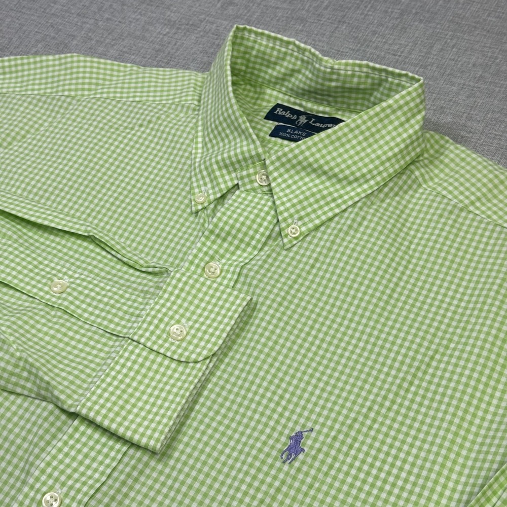 Ralph Lauren Blake Button-Down Shirt Mens L Green Check 100% Cotton Long Sleeve